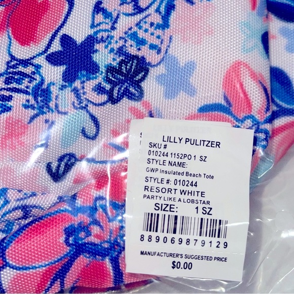 LILLY PULITZER Insulated Beach Bag Resort White Party Like Lobstar Gold Leather - Picture 5 of 7